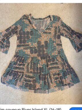 Boho Geo Print Bell Sleeve Babydoll Tunic Dress Cover Up